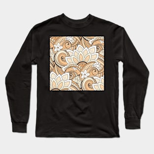 Monochromatic Paisley Print with Vintage Floral Motifs Long Sleeve T-Shirt